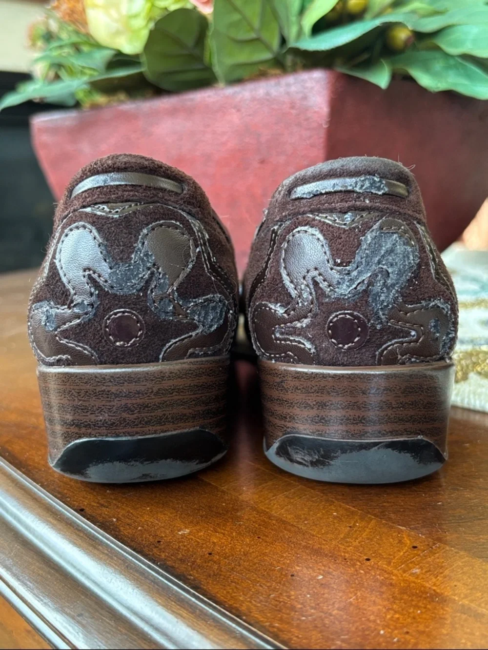 Hush Puppies Genuine Suede Regent Chocolate Brown Slip On Loafers Floral Flats